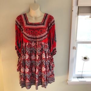 Free People Red and Turquoise Floral Boho Dress